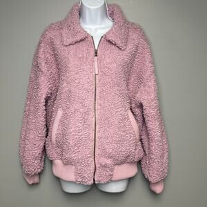 NWT Universal Thread Lavender Purple Cozy Preppy Sherpa Bomber Jacket Women Sz L